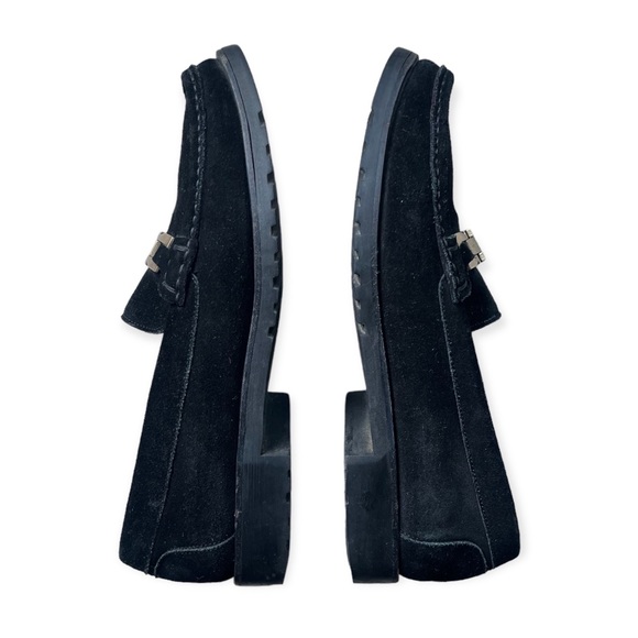 Salvatore Ferragamo Sport Black Suede Leather Loafers with Gold Buckle –Size 8.5 - Picture 6 of 16